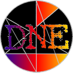 DNE Productions logo - violet to yellow colour gradient version